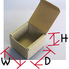ミニピザBOXのW(長辺)×D(短辺)×H(高さ)の図
